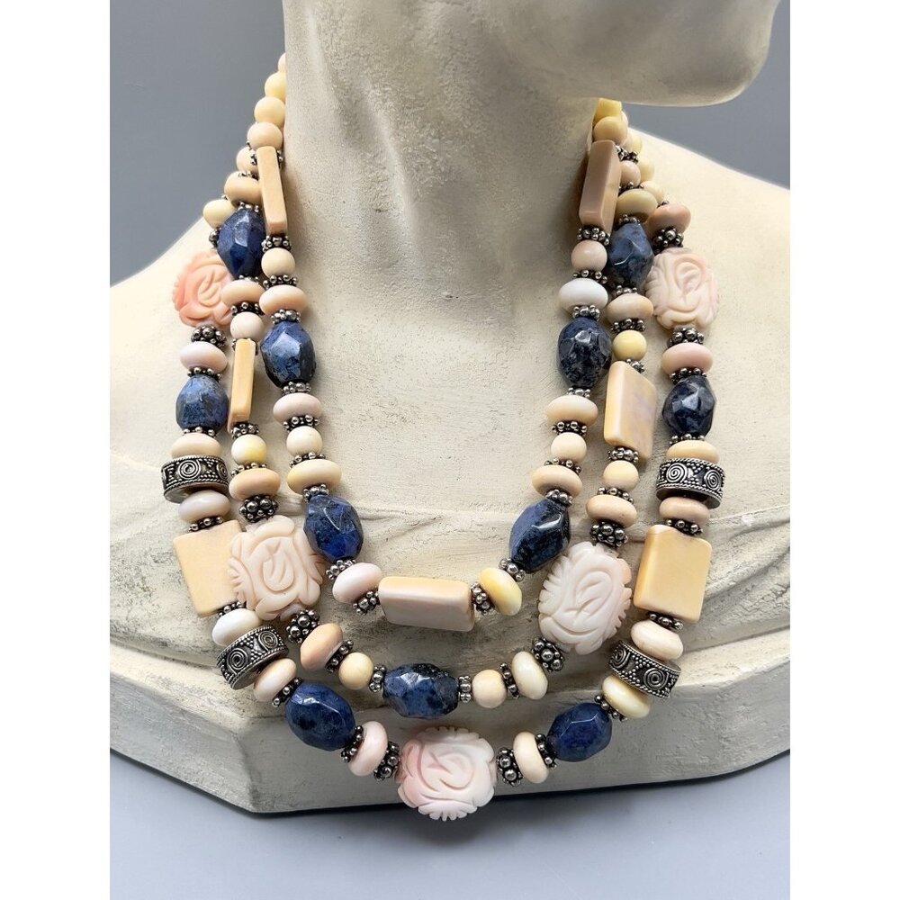 VTG PAIGE WALLACE For MARUSHKA Angel Skin Coral N Lapis Necklace With Sterling